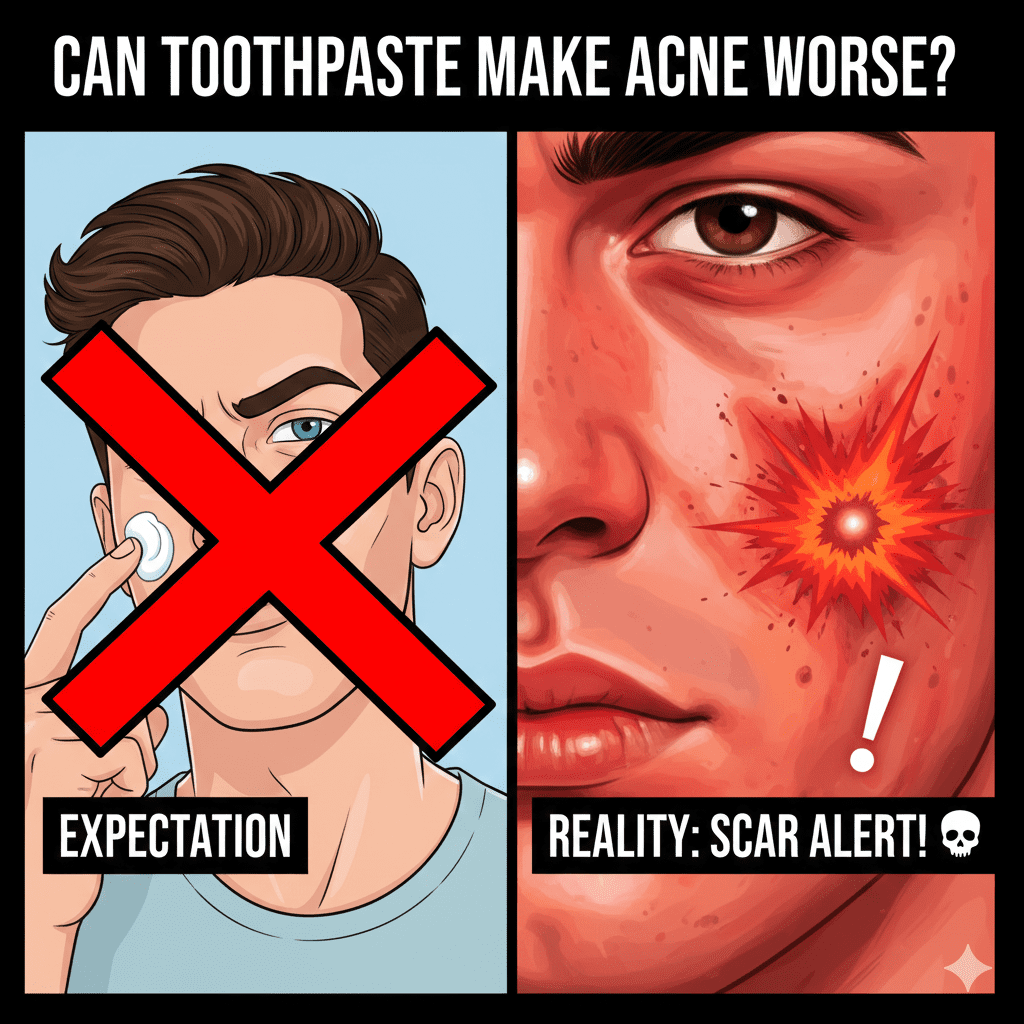 Toothpaste over pimples