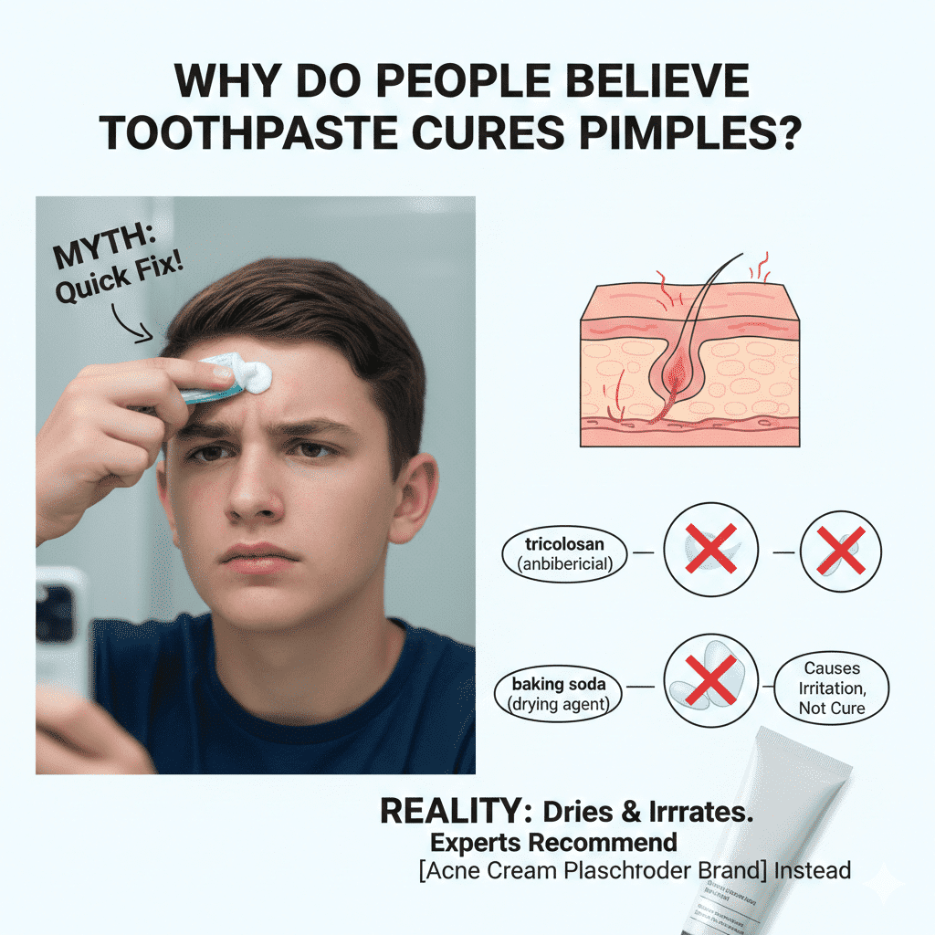 Toothpaste over pimple
