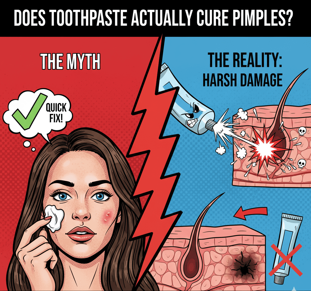 Toothpaste over pimples