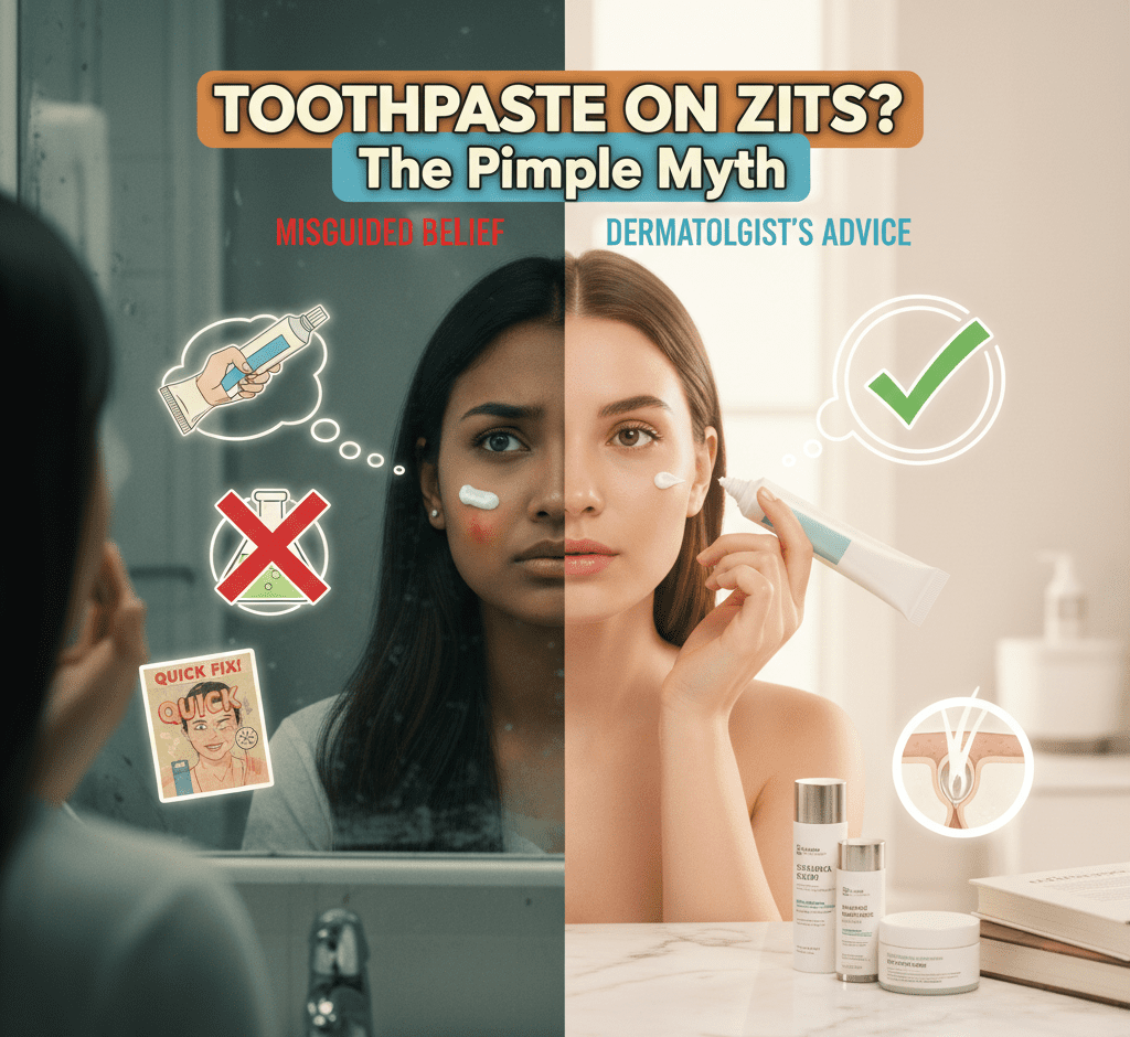 Toothpaste on pimple