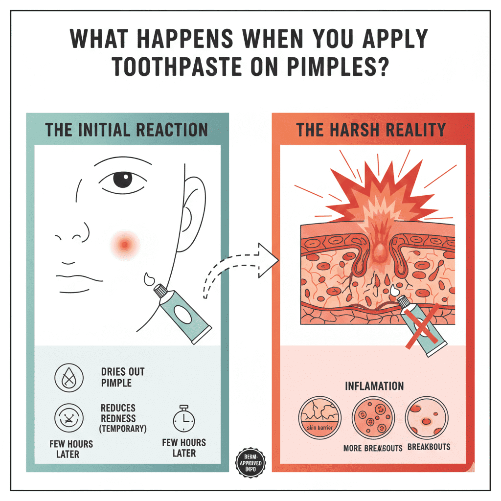 What happen when u apply toothpaste over pimple